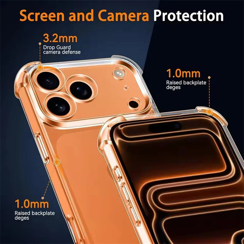 Air-Bag Shockproof Silicone Clear Case For iPhone 17 Air 16 15 14 11 12 13 Pro Max Mini XS XR 15 16 Plus Transparant Back Cover