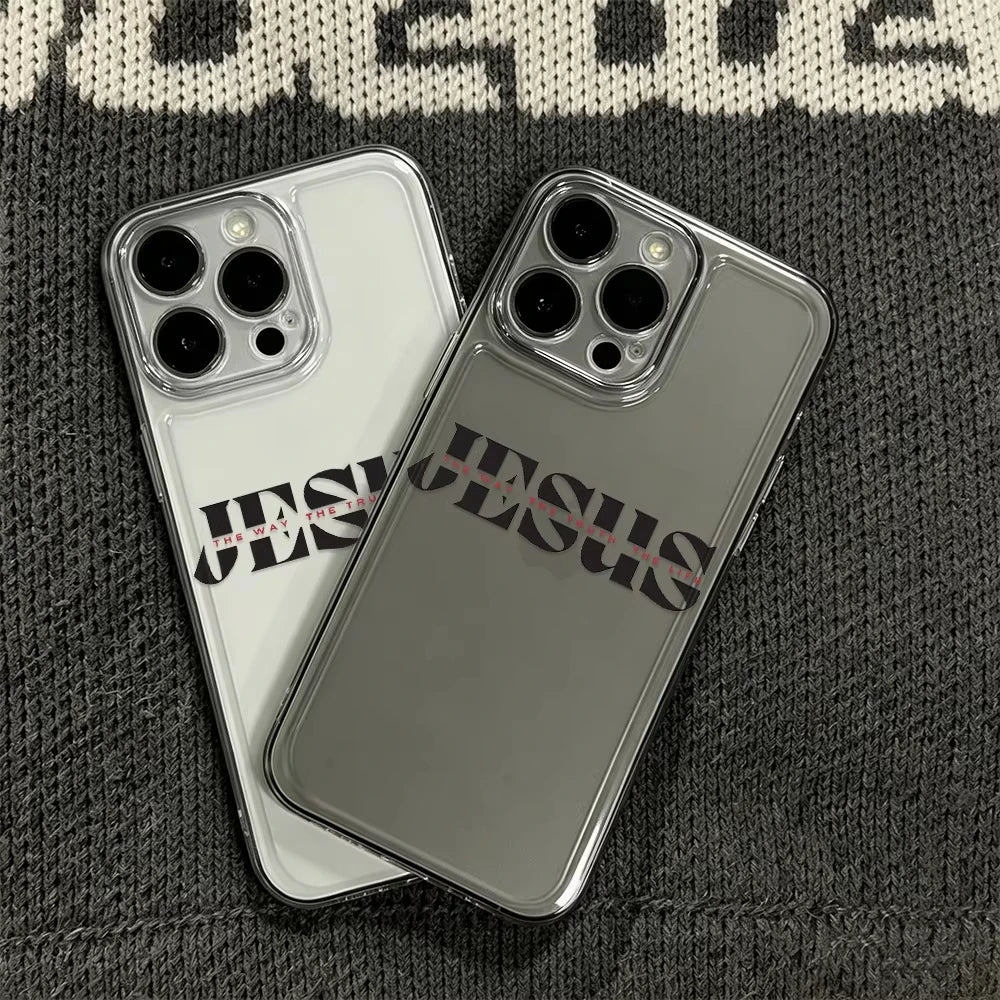 Letter Print Jesus Misplaced Font Clear Phone Case for iPhone 17 Pro Max 16 15 Pro 14 13 12 11 XR 17Air Plus Silicone Cover