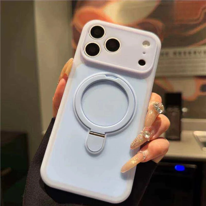 Luxury two-color magnetic stand phone case For Magsafe For iPhone 17 Pro Max 16 15 Silicone skin-like simple back cover