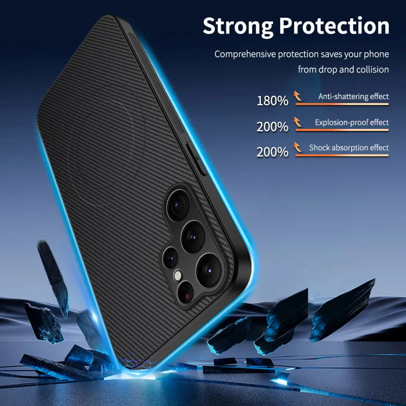 Carbon Fiber Texture Wireless Charging Magnetic Case For Samsung Galaxy S26 Ultra S26Plus 5G ShockProof Phone Cover