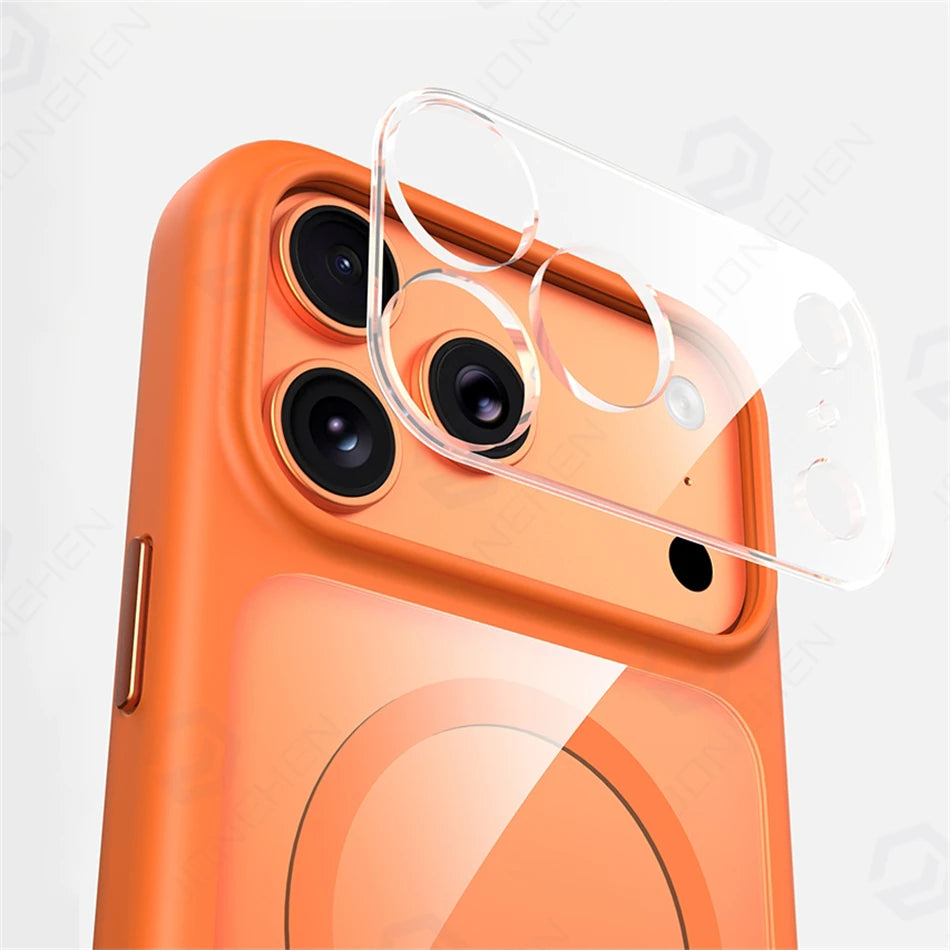 Magnetic Business Simplicity Shockproof Orange Bumper Camera Button Case For iPhone 17 16 15 14 Pro Max Clear Cover For Magsafe