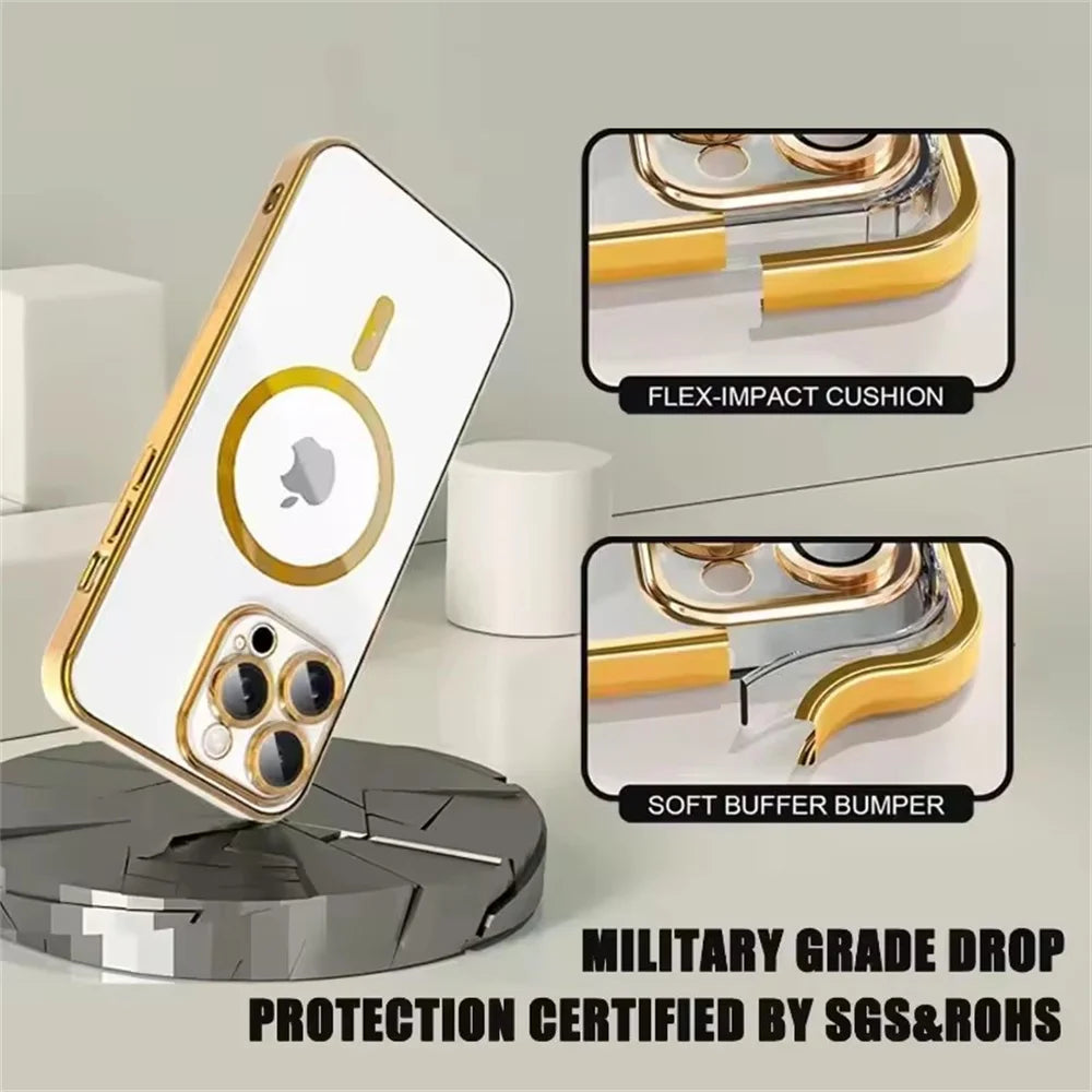 Upgrade Plating Soft TPU Lens Protect Case For iPhone 16 17 14 13 15 Pro Max For Magsafe Magnetic Wireless Charging Clear Cover