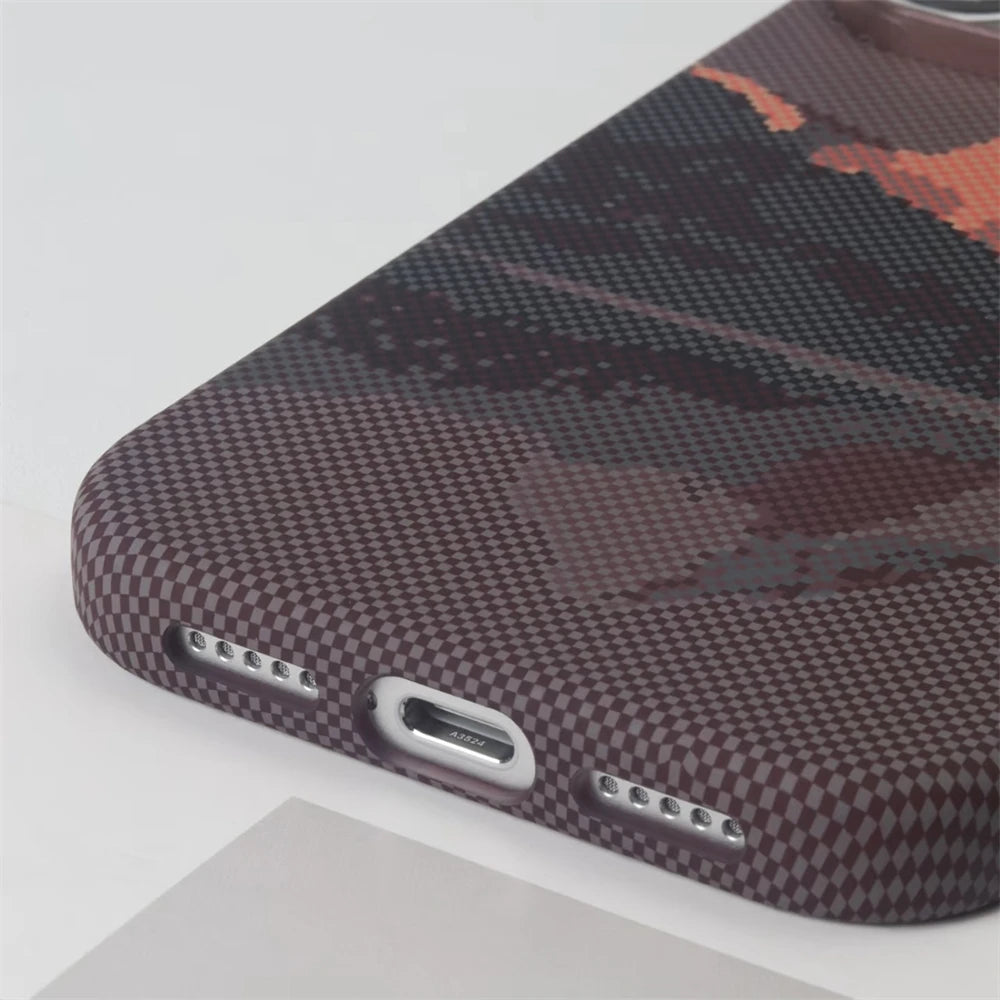 For iPhone 17 16 15 14 13 12 Pro Max Mountain Relief Carbon Fiber Texture MagSafe Phone Case Wireless Charging Matte Hard Cover