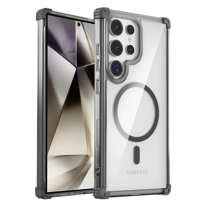 Airbag Cushion Strong Magnetic Case For Samsung Galaxy S26 S25 S24 S23 Ultra Plus Transparent Anti-yellowing Protection Cover