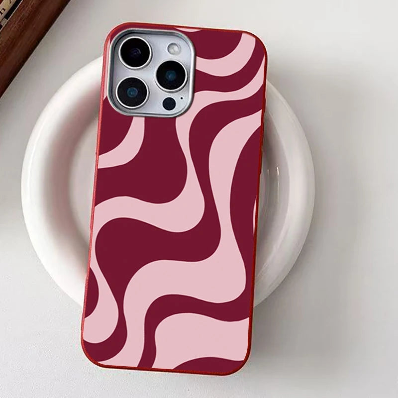 Retro Pink Abstract Wave Pattern Phone Case For iPhone 17 16 Pro 16E 15 14 13 12 11 Pro Max 17 Air X XR XS 7 8 Plus Sof't Cover
