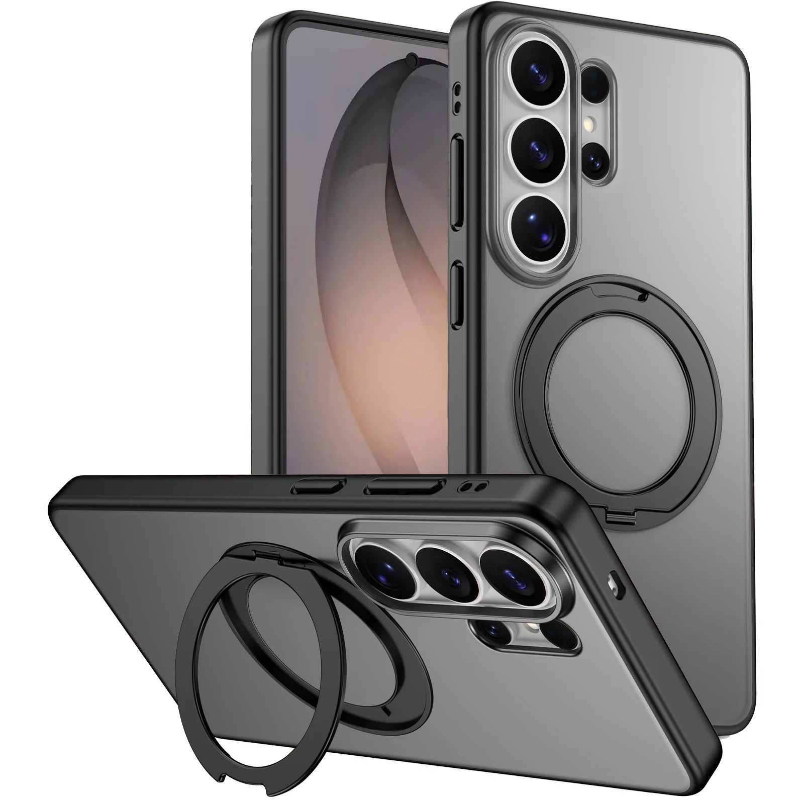 Translucent Armor Magnetic Phone Case For Samsung Galaxy S26 Ultra S26Plus S25Ultra S24Ultra 360° Rotating Bracket Matte Cover