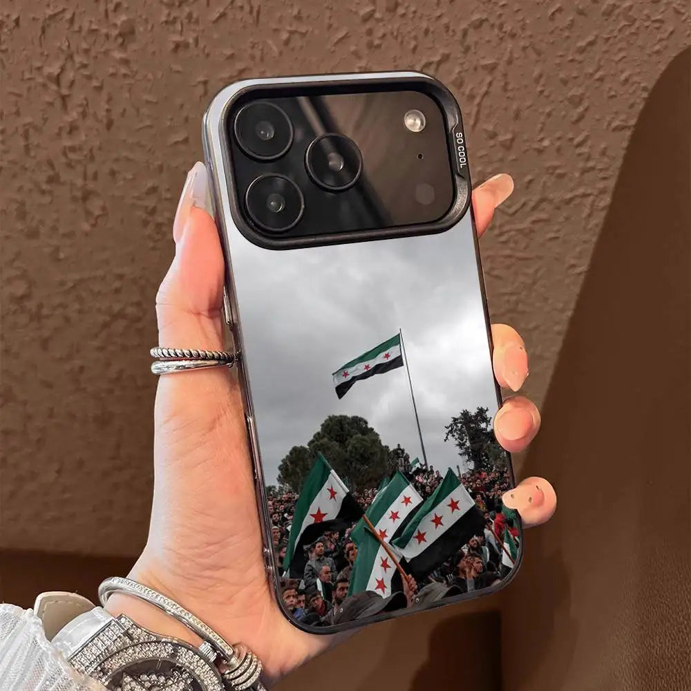 Syria Eagle Flag National Emblem Phone Case For iPhone 17,16,15,14,13,12,Pro,Max,Plus,E,SE4,Air,Mini Black IMD Box