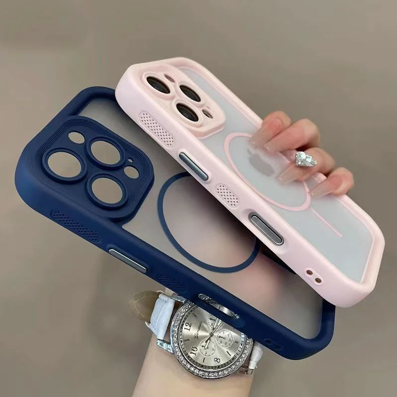 Luxury Matte For Magsafe Transparent Phone Case For iPhone 17 16 Plus 15 14 13 12 Pro Max Air Magnetic Lens Protective Cover