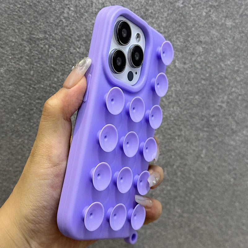 Candy Color 3D Suction Cup Soft Silicone Phone Case For iPhone 17 Air 16 15 14 13 12 11 Pro Max Shockproof Protective Back Cover