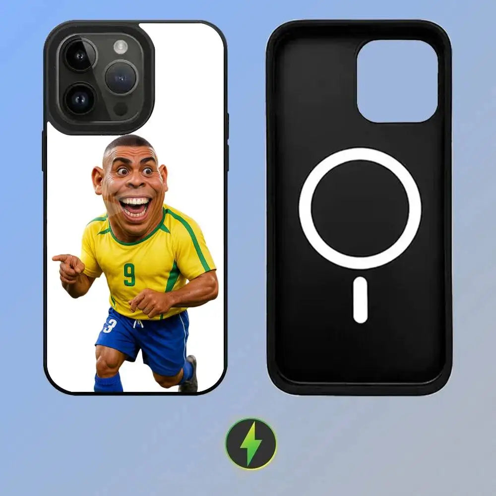 Football superstar Ronaldo Wireless Charging Glass Texture Printed Phone Case For iPhone 11/12/13/14/15/16/17 Plus, Pro, Pro Max