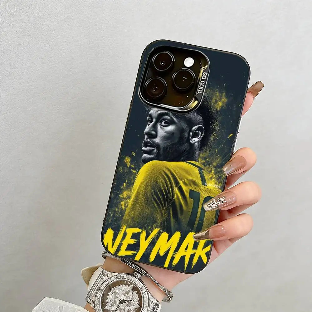 Neymar No.10 Football Theme Phone Case For iPhone 17,16,15,14,13,12,11 Plus,Pro Max,XS,Colorful Silver Black Cover