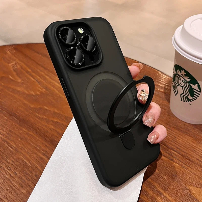 Luxury Magnetic Metal Ring Bracket Case For 16 17 Pro Max 14 Plus 12 13 15 Pro Max 16E For Magsafe Camera Protection Phone Cover