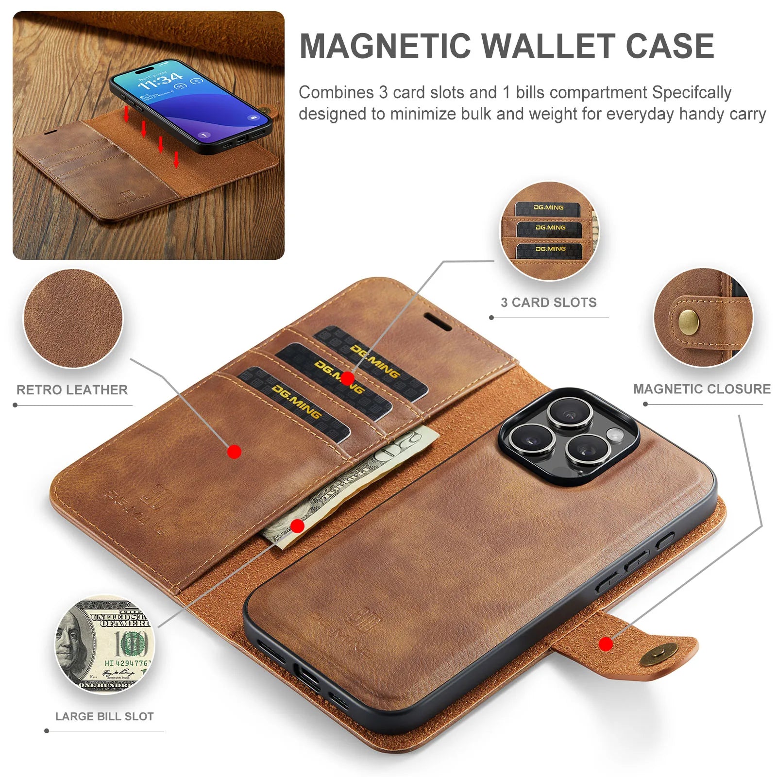 For iPhone 17 16e 15 14 Plus 13 12 11 Pro Max XS XR X SE 2022 8 7 Magnetic Wallet Card Back Cover 2 in 1 Flip Leather Phone Case