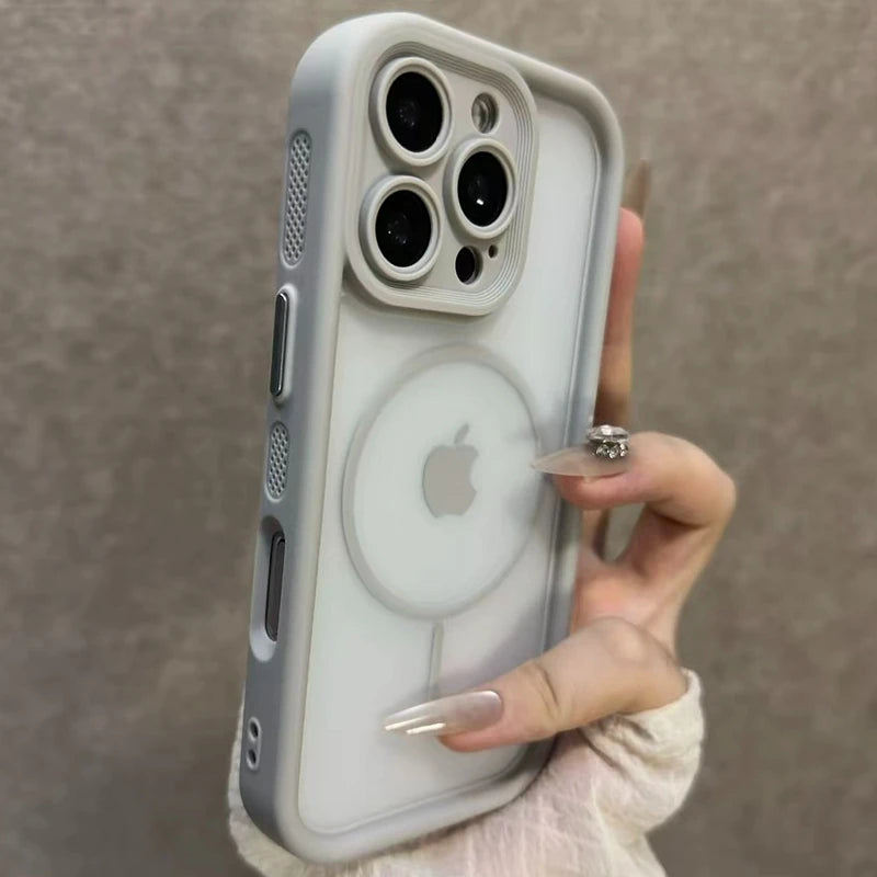 Luxury Matte Transparent Phone Case For iPhone 11 12 13 14 15 16 17 Pro Max Plus Air Magnetic Bumper Back Cases Cover