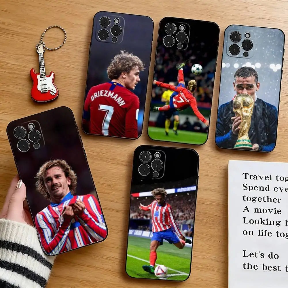 A-Antoine G-Griezmann Football Phone Case For iPhone 17,16,15,14,13,12,11 Plus,Pro Max,XS,Soft Silicone Black Cover