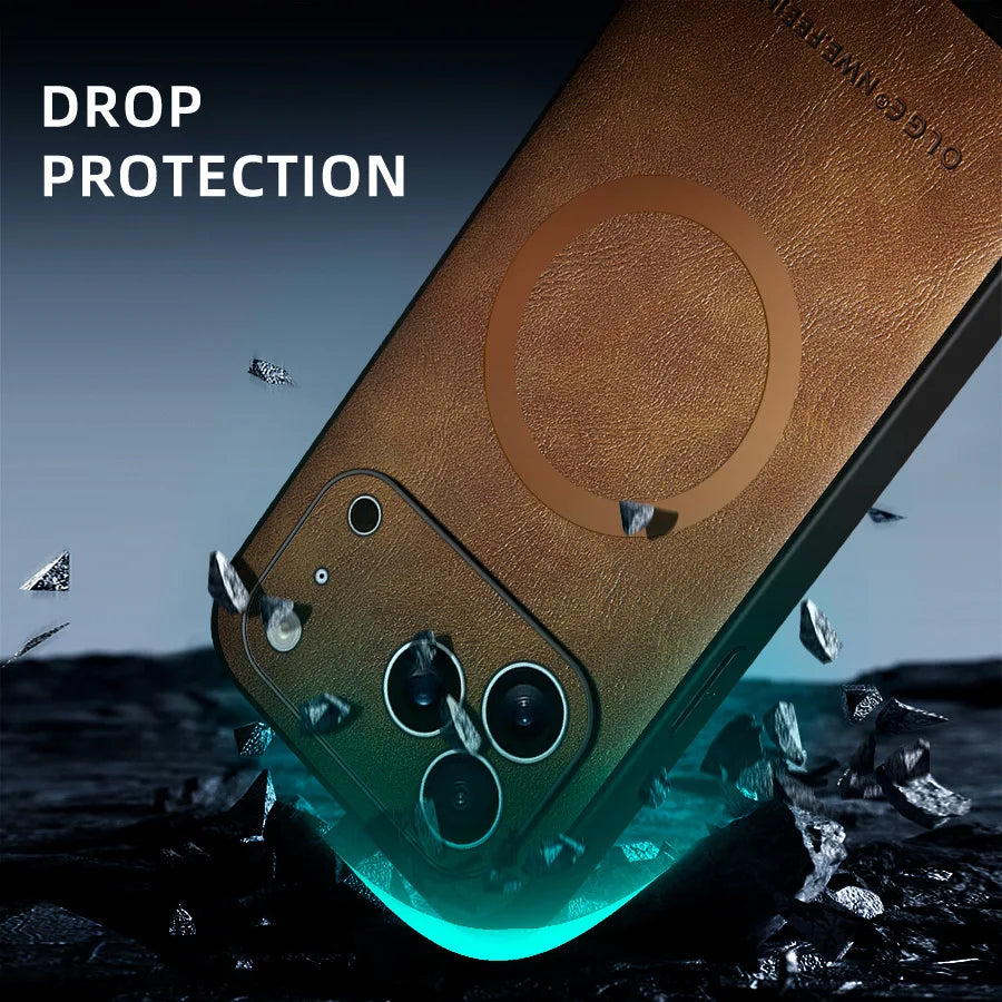 Classic Leather Phone Case For iPhone 16 11 12 13 15 17 Pro Max 16E 14 Plus 17 Air For Magsafe Magnetic Charging Protector Cover