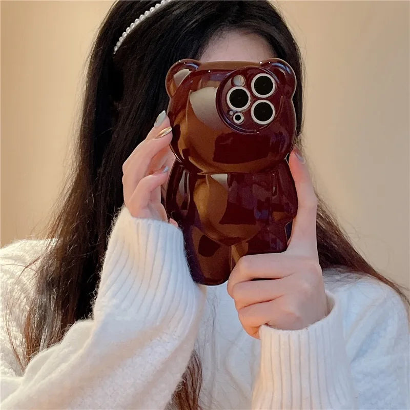 Cute 3D Bear Case For iPhone 17 16 15 14 13 12 11 Pro Max Shock-Resistant Protective Case