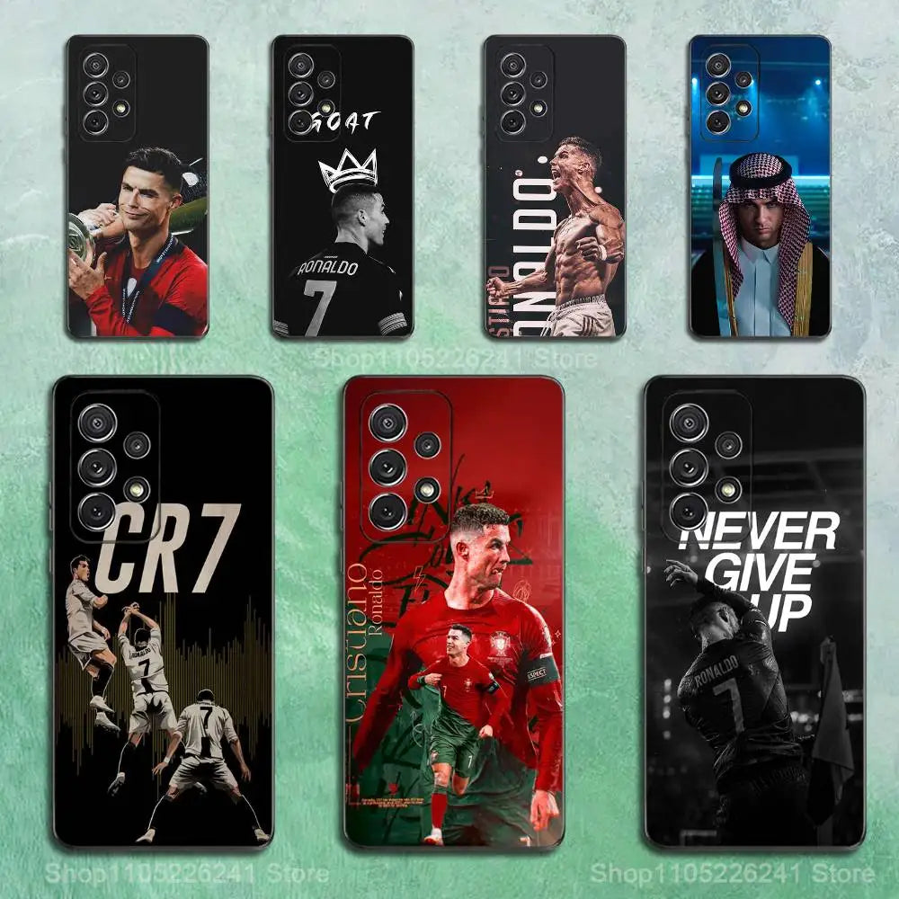 Football R-RoNalDo-ES CR7 Phone Case For Samsung S22,S21,S20,S10,S9,S25,S24,S23,Ultra,FE,Plus,Lite,Soft Silicone Black
