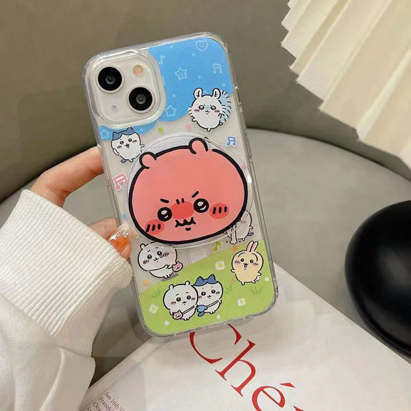 yiji Cartoon Mobile Phone Holder Magnetic ハチワレ うさぎ for IPhone Wireless Charging Box Holder Cute Decoration
