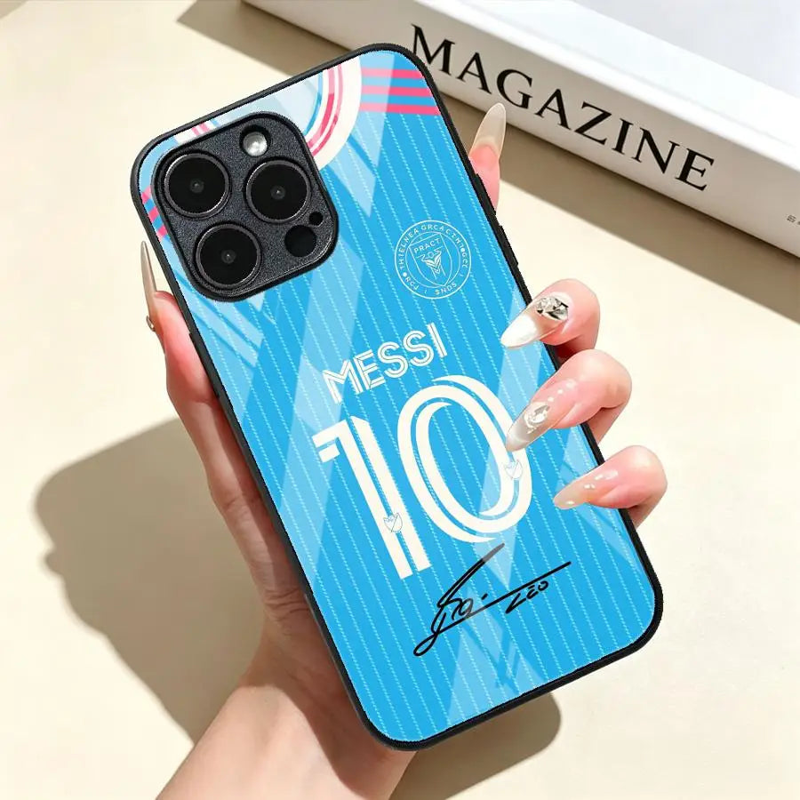 Phone Cover Glass Case for iPhone 17 Pro Max XR 11 15 Plus 14 8 12 Air 16 13 FootBall Number 10