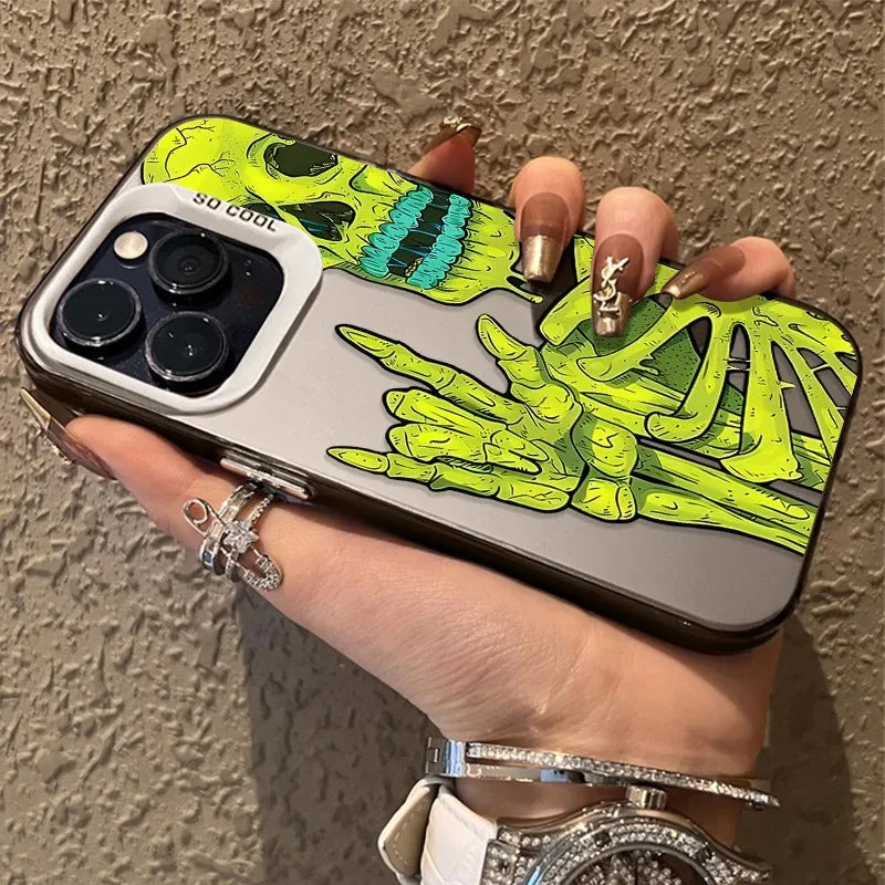 Luxury Pink Green Skull Phone Case for iPhone 16 E 15 14 13 12 11 Pro Max Plus Anti-Fingerprint Anti-Shock Rear iPhone 15 Cover