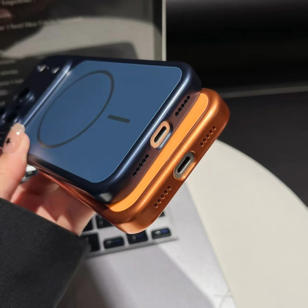 Instantly Become 17 Slim Metallic Paint Plastic Magnetic Case For iPhone 17 Air 16 15 14 13 Pro Max For Magsafe Shockproof Cover