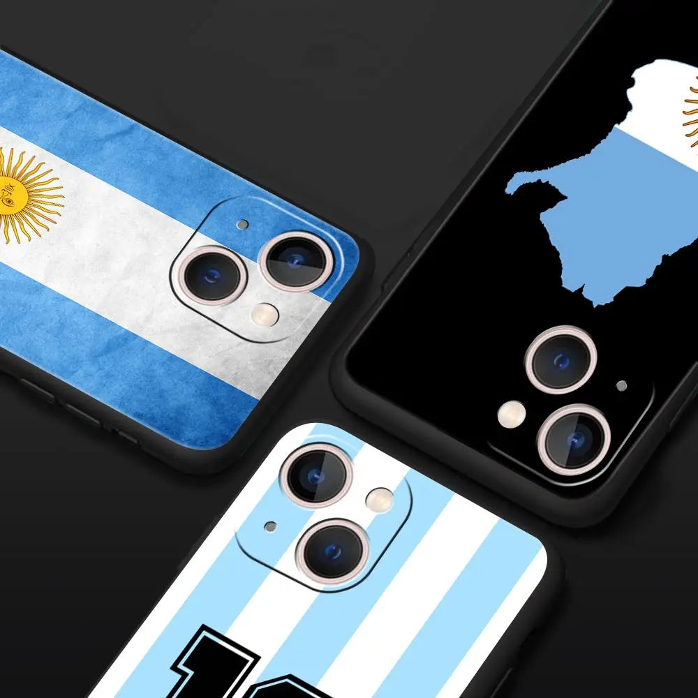 Luxury Phone Case For iPhone 11 12 13 15 16 14 Pro Max X XR XS 7 8 Plus 2020 Black Soft Cover Funda Argentina Flag Soccer 10