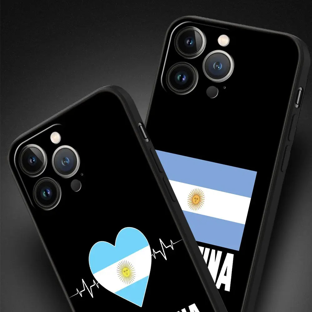 Luxury Phone Case For iPhone 11 12 13 15 16 14 Pro Max X XR XS 7 8 Plus 2020 Black Soft Cover Funda Argentina Flag Soccer 10