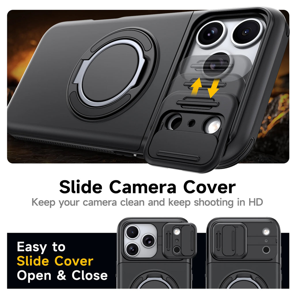 Kickstand Armor Cover Case for Iphone 17 Pro Max 16 Plus Iphone17 Iphone16 Ip17 Card Slot Holder Finger Ring Phone Bag