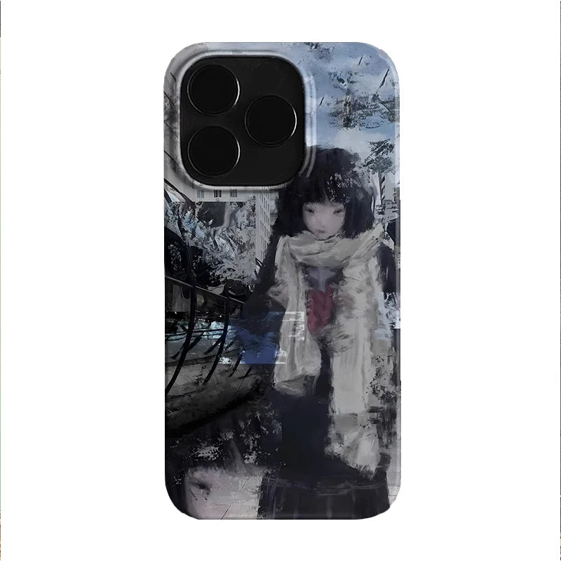 Oil Painting Street Girl Art Niche Cartoon Cute Phone Case For iPhone 17 16 15 14 13 12 11 Pro Max 78 Plus MINI Y2K Lovely Cover