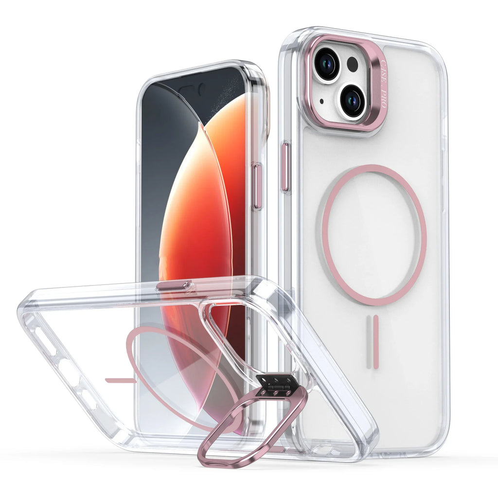 Luxury Transparent MagSafe Phone Case for iPhone 15 16 Pro Max 15 13 14 12 11 Wireless Charging Lens metal bracket Bumper Cover