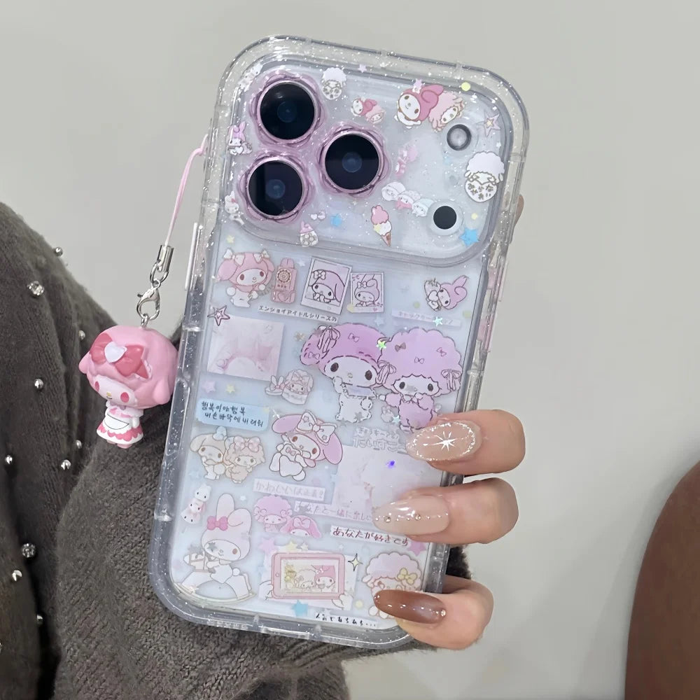 Little Flower Dropping Gel Meileti Phone Case For iPhone 17 14 15 16 Pro Max With Bracelet Little Twin Lamb Lovely Back Cover