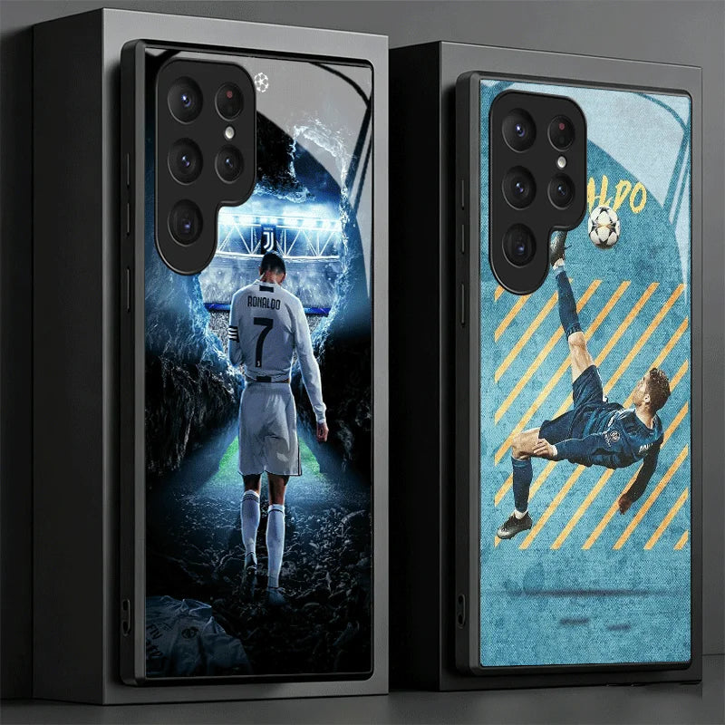 Football Star R-Ronaldo C-CR7 Glass Phone Case for Samsung Galaxy S26 S25 S24 S23 Ultra Edge S22 S21 Plus S20 FE Shockproof Cove