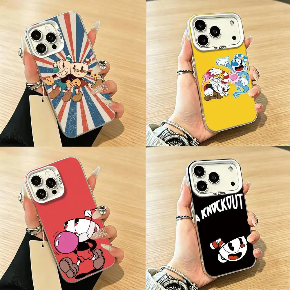 Game Cuphead Phone Case For iPhone 17,16,15,14,13,12,11 Plus,Pro Max,XS,Colorful Silver White Cover