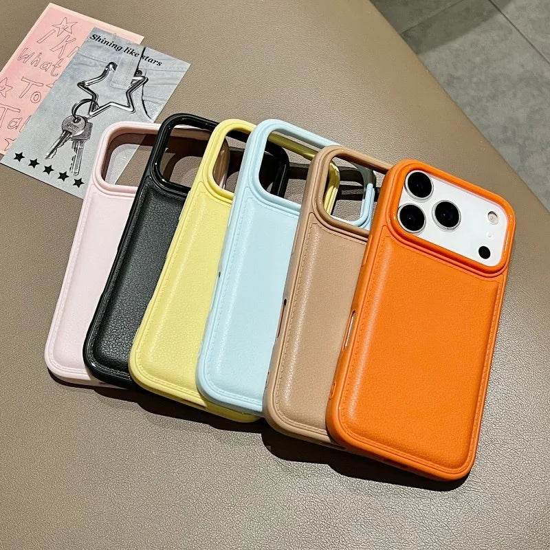 Korean ins Pink White and Blue Bulge Leather Phone Case For iPhone 17 AIR 16 15 14 13 12 11 Pro MAX Plus Y2K Shockproof Cover