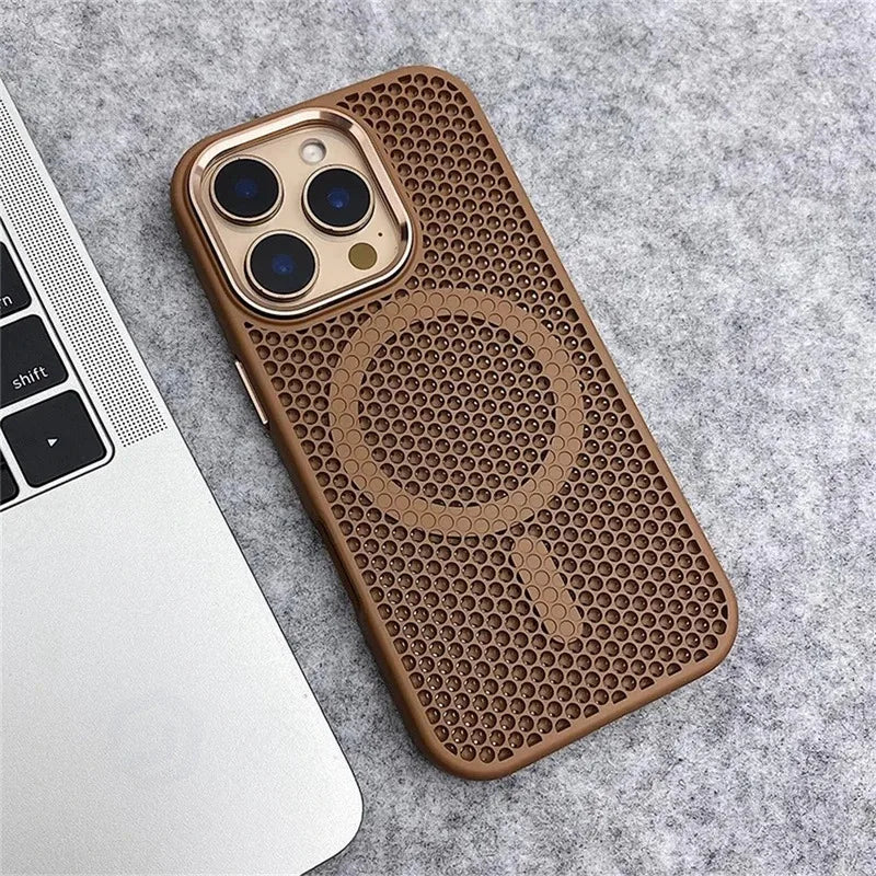 Heat Dissipation Mesh For Magsafe Magnetic Wireless Charge Case For iPhone 16 15 14 Plus 13 12 Pro Max Breathable Armor Cover