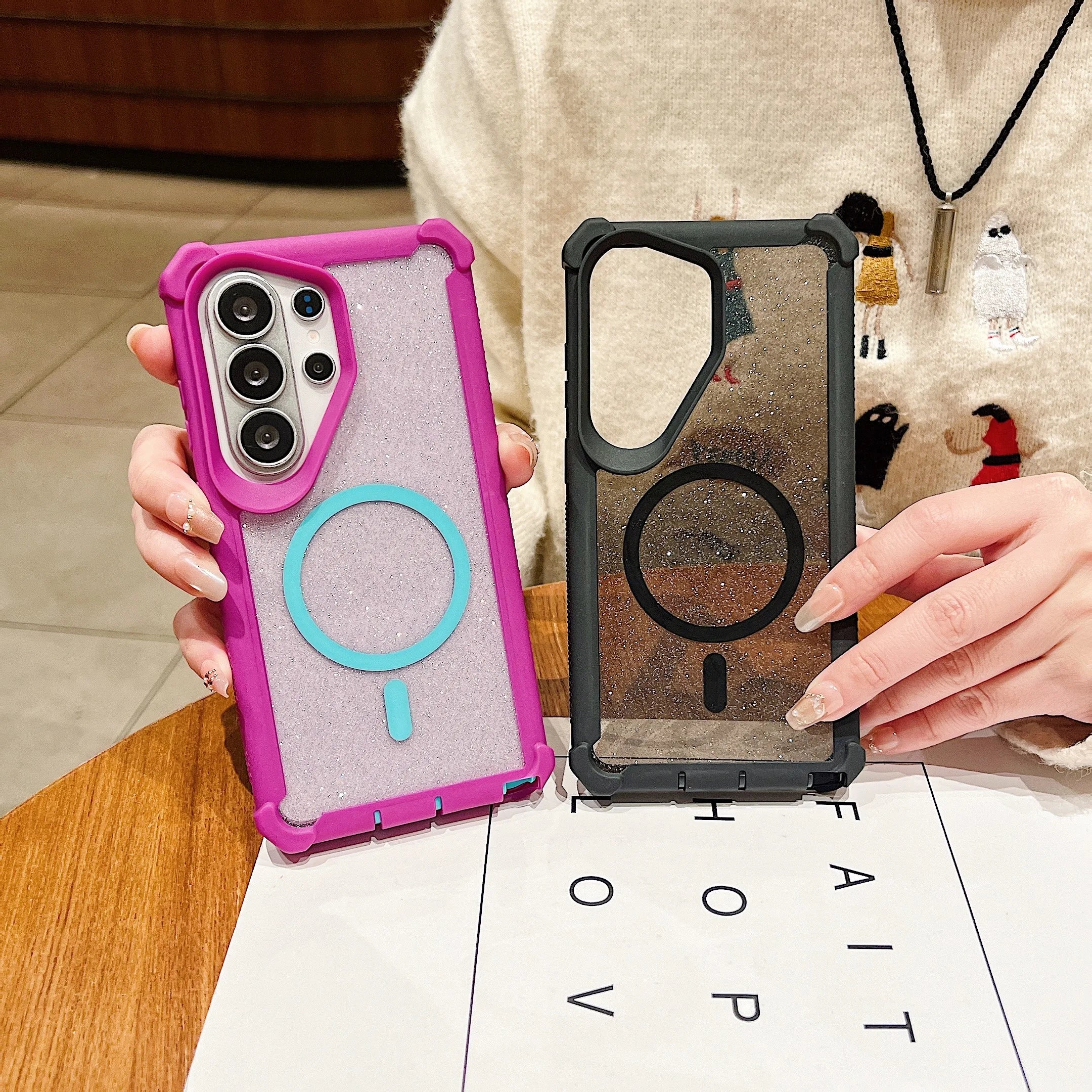 Shockproof Armor Bumper Glitter Clear Phone Case For Samsung Galaxy S26 Ultra S25 S24 Plus S23 For Magsafe Wireless Charge Cover