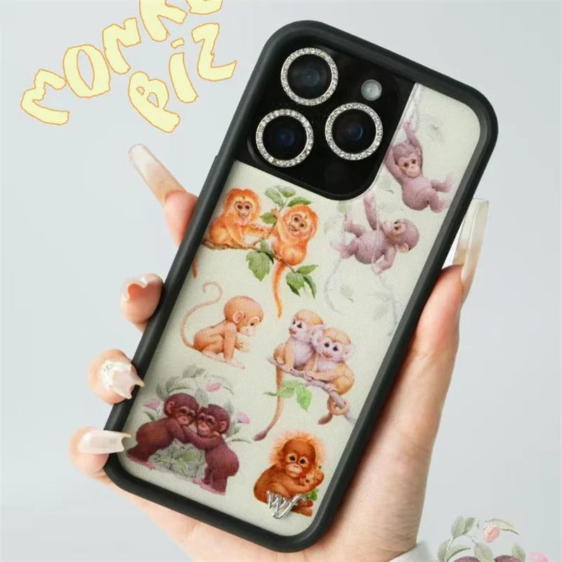 Wildflower INS Monkey Biz Phone Case for iPhone 17 16 15 14 13 12 Pro Max Plus WF Cartoon Lovely animal Tiger Shockproof Cover