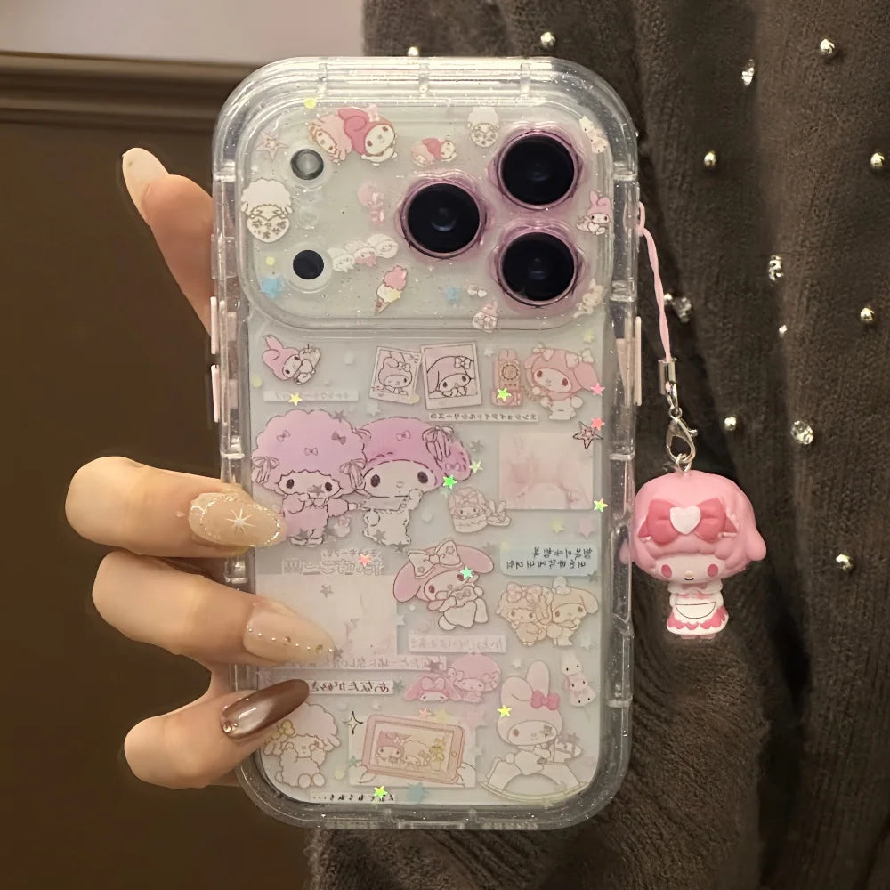 Little Flower Dropping Gel Meileti Phone Case For iPhone 17 14 15 16 Pro Max With Bracelet Little Twin Lamb Lovely Back Cover
