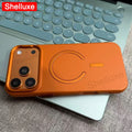 For iPhone17 ProMax Leather Magnetic Phone Case Shelluxe For iPhone 17 Air 16 15 14 13 12 Pro Max Cases Lens Metal-Frame Cover