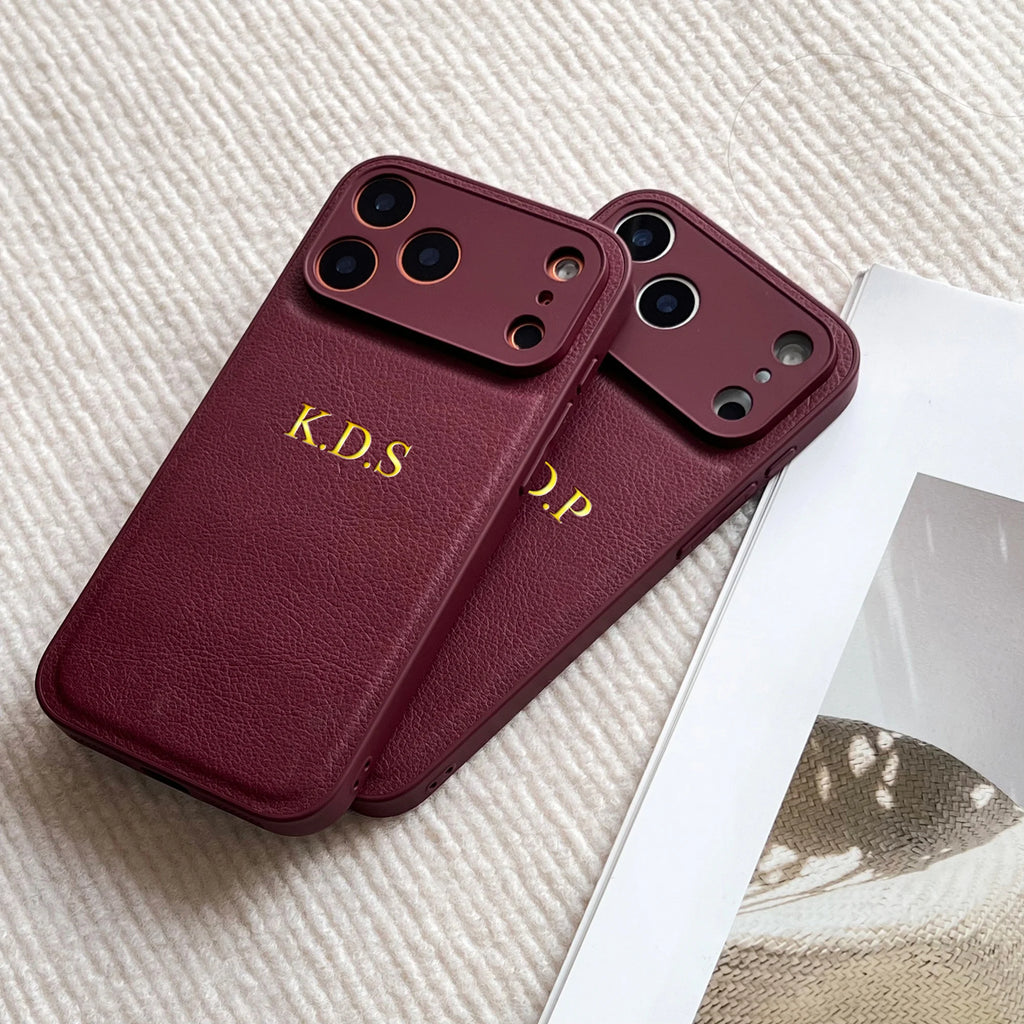 Personalized Custom Name Initial Gold Hot Foil Engraved Luxury Faux Leather Case For iPhone 17 16 15 14 13 Pro Max Plus Air Gift