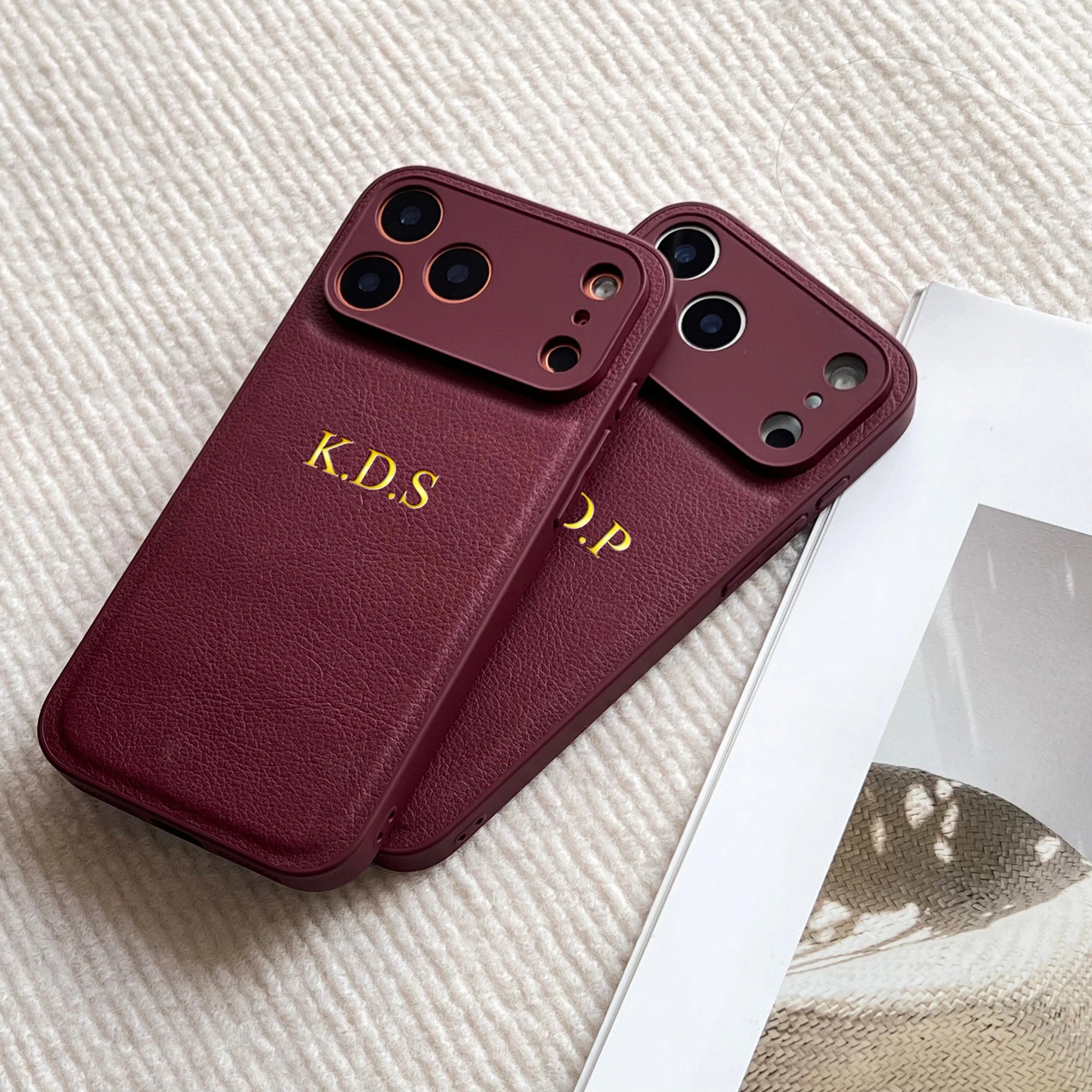 Personalized Custom Name Initial Gold Hot Foil Engraved Luxury Faux Leather Case For iPhone 17 16 15 14 13 Pro Max Plus Air Gift