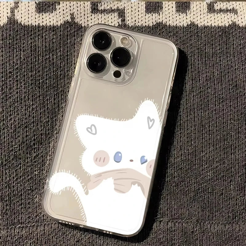 Cartoon Black White Cat Couple Phone Case For iPhone 17 Pro Max 16 15 Pro 14 13 Mini 12 11 17Air 16 Plus Clear Bumper Cover