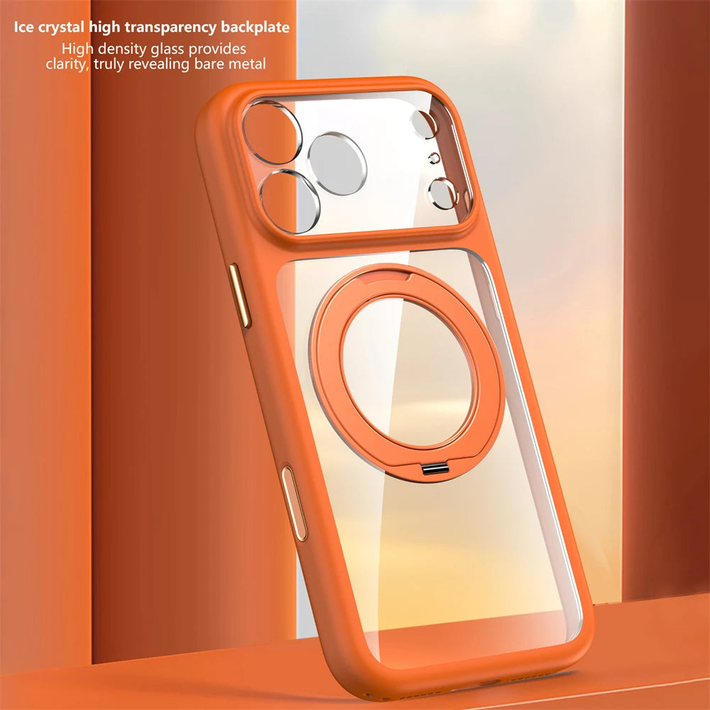 360°Rotate Magnetic Bracket Mobile Phone Case For iPhone 17 Pro 16 Pro Max Air Transparent Frosted Shockproof For Magsafe Cover