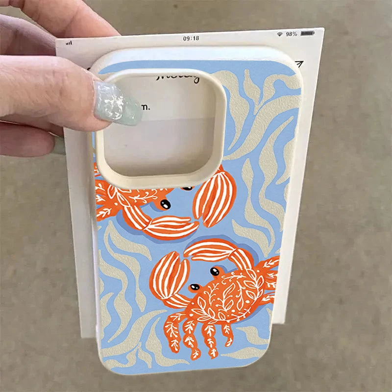 Orange Crab Wave Line Phone Case For iPhone 17 Pro Max 16 15 14 13 12 11 Pro 14 15 Plus 17Air Shockproof Silicone Soft Cover