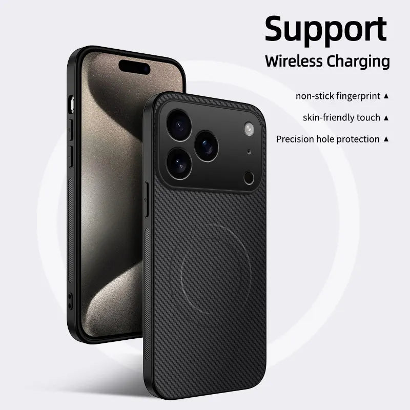 Magnetic Carbon Fiber Texture Phone Case For iPhone 17 Air 16 15 14 13 Pro Max 16E For Magsafe Protective PC Back Cover