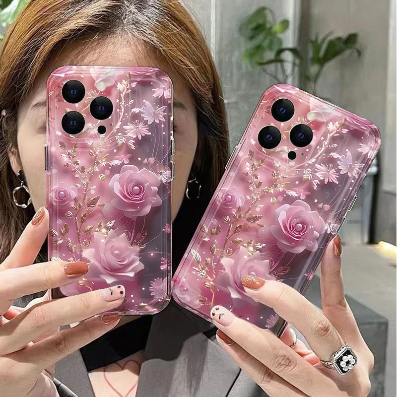 Flower Creative Pink Rose Silicone Phone Case For Samsung Galaxy S25 Ultra S24 S23 S21 FE S22 Plus A16 A36 A35 A55 A54 A53 Cover
