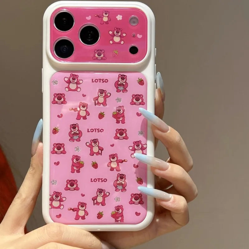Cute Lotso Strawberry Bear Phone Case for iPhone 17 17Pro 16 15 Pro Max Full Print Kawaii Shockproof Soft TPU Protective Cover
