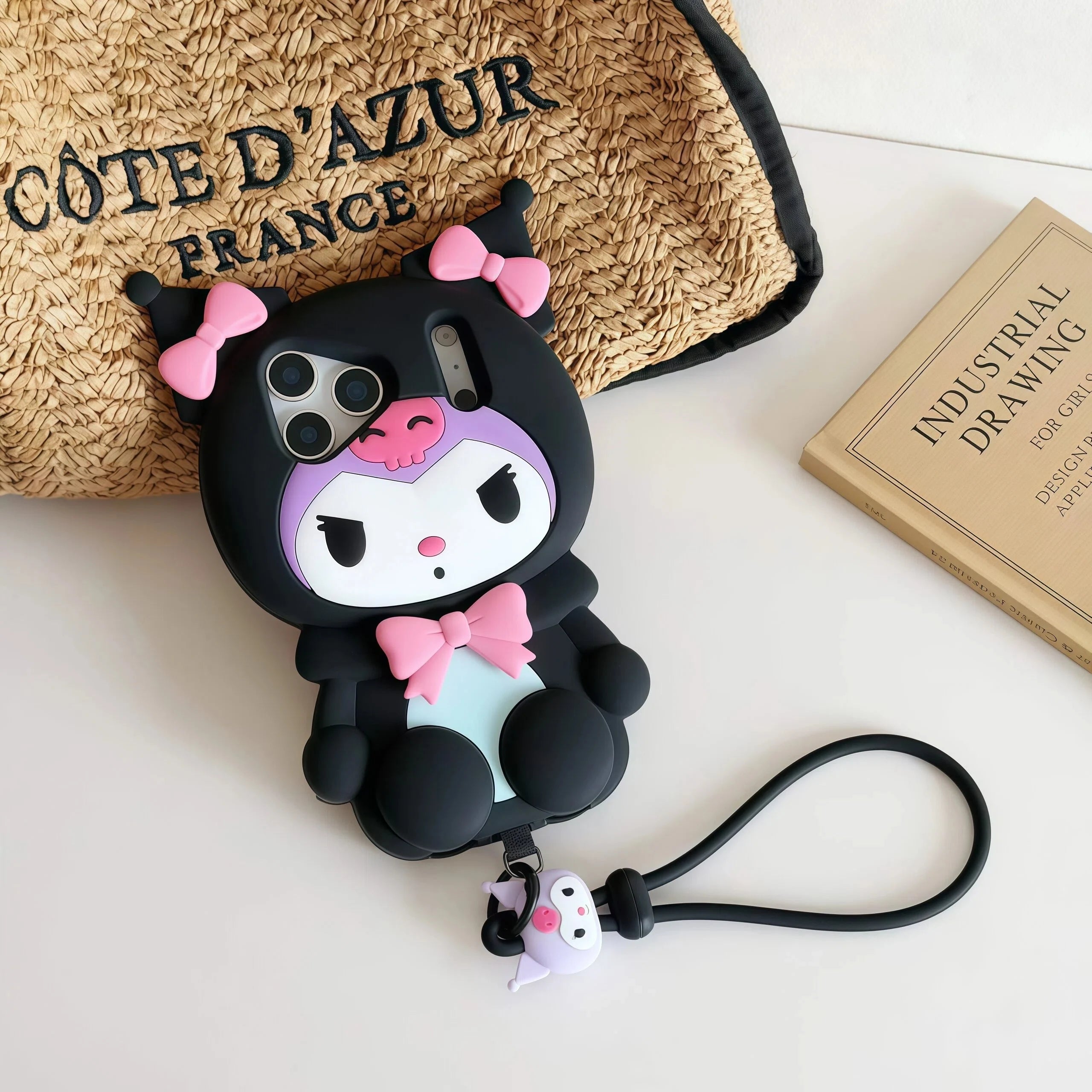 Kawaii Cartoon 3D Kuromi Leg Bracket Phone Case For iPhone 17 16 15 14 13 12 Pro Max Plus 17 Pro 16e Shockproof Cute Phone Cover
