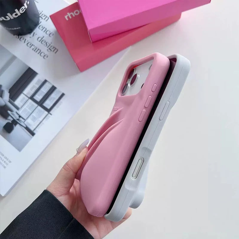 For IPhone 17 16 12 13 14 15 11 Pro Max Plus Fashion Phone Case Gray Toast Espresso Ribbon Lip Gloss Holder Silicone Cover